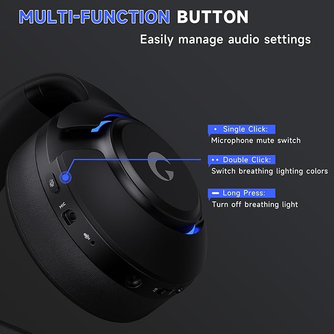 Gtheos Wireless Gaming Headset for ps5 ps4 Elden Ring PC Mac Switch Bluetooth 5.3 Gaming Headphones with Noise Canceling Microphone 45H Battery RGB Light Black