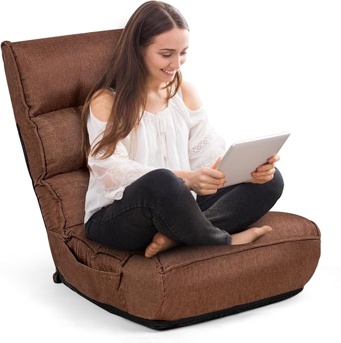S AFSTAR Folding Floor Chair Floor Gaming Chair with 5-Position Adjustable Headrest &amp 4-Position Backrest Side Pocket &amp Thicken Cushion Padded Floor Seat Lazy Chair for Living Room Bedroom