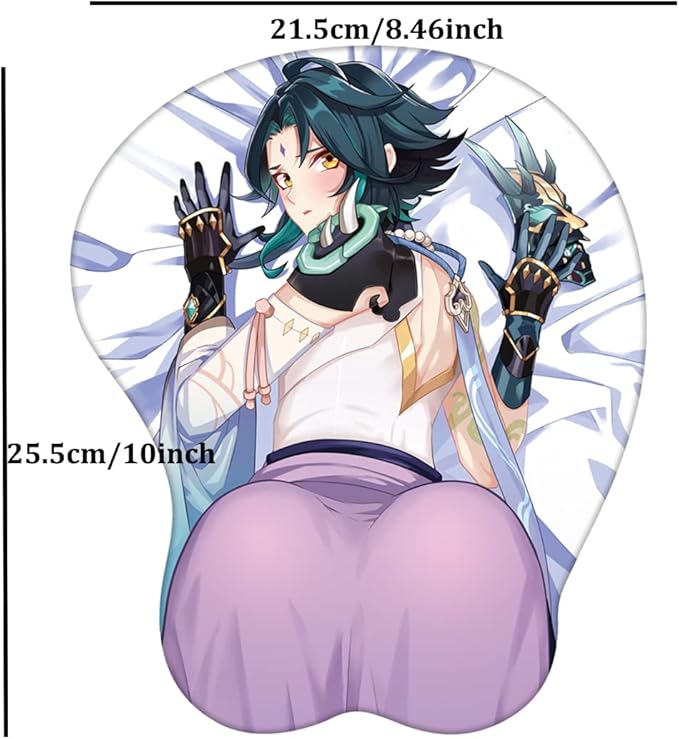 Genshin Impact Xiao Zhongli Mouse Pad with Wrist Support Comfort Silica Gel Wrist Rest Support Mat Mice 3D Mouse Pad Non-Slip PU Base for Computer (Xiao)
