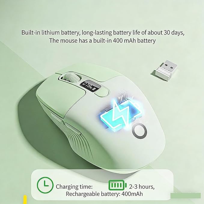 Rechargeable Silent Wireless Mouse with DPI/Battery Display BT/2.4G Ergonomic Portable Mouse for Laptop PC Mac iPad - Small Hands (Blue)