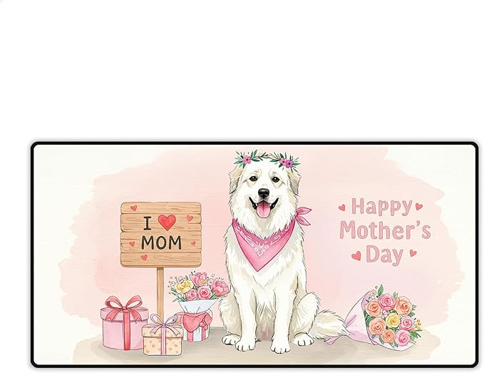 Happy Mother's Day Great Pyrenees Love Dog Mom Heart Flower Desk Mat Full Keyboard Mouse Pad Pyr Dog Lover Large Mousepad 12004
