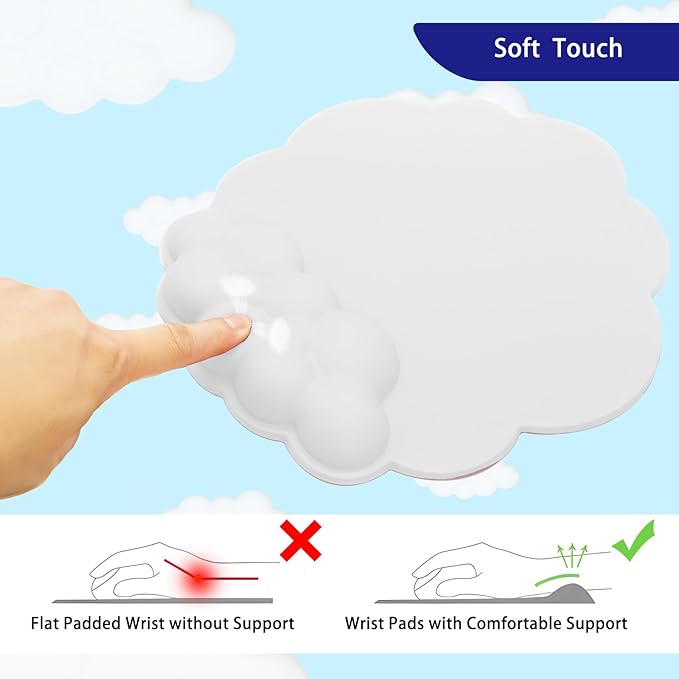 HOTTYAO Cloud Mouse Pad Wrist Support Keyboard Wrist Rest Set Ergonomic Wrist Support for Typing Pain Relief Portable for Computer Office Gaming (White-L)