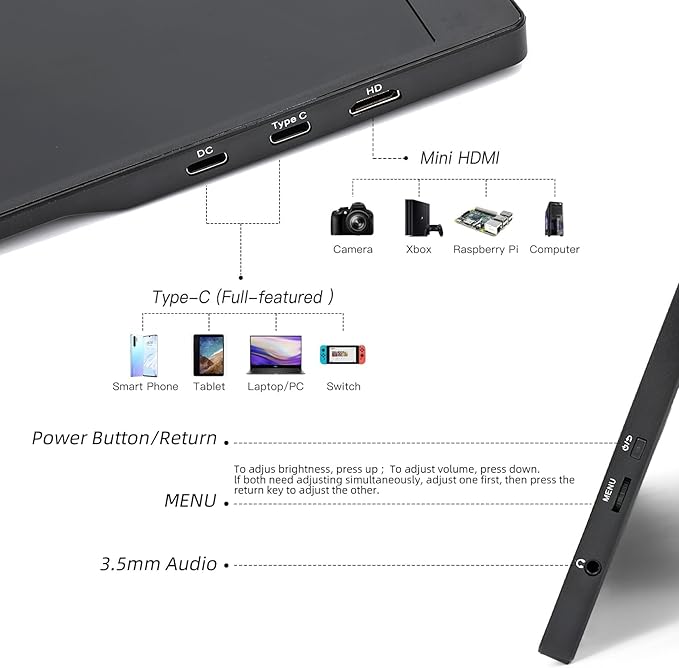 Portable Monitor 15.6 FHD 1080P IPS/HDR USB-C/HDMI Second External Monitor for Laptop Desktop MacBook Phones Tablet PS5/4 Xbox Switch Ultra-Slim Built-in Speaker with Smart Cover