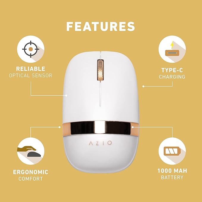 Azio IZO Wireless Optical Mouse - Bluetooth 3.0 &amp 5.0/2.4G RF-USB Ambidextrous Design PixArt PAW3212 Sensor 1000/1600/2400 DPI Rechargeable PC &amp Mac
