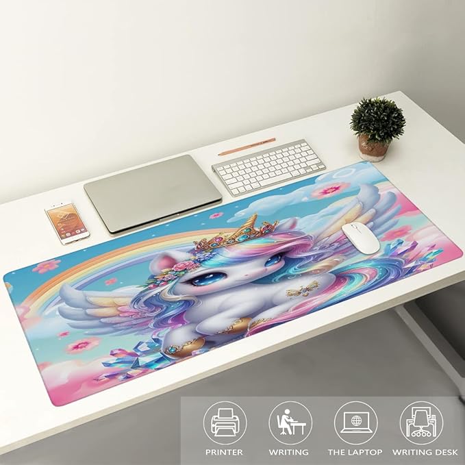 Large Mouse Mat Animal Funny Unicorn Computer Mousepad with Non-Slip Rubber Base Waterproof Mouse Pad Desktop Keyboard Pad for GamerHome School Laptop Office Accessories35.4x15.7 in