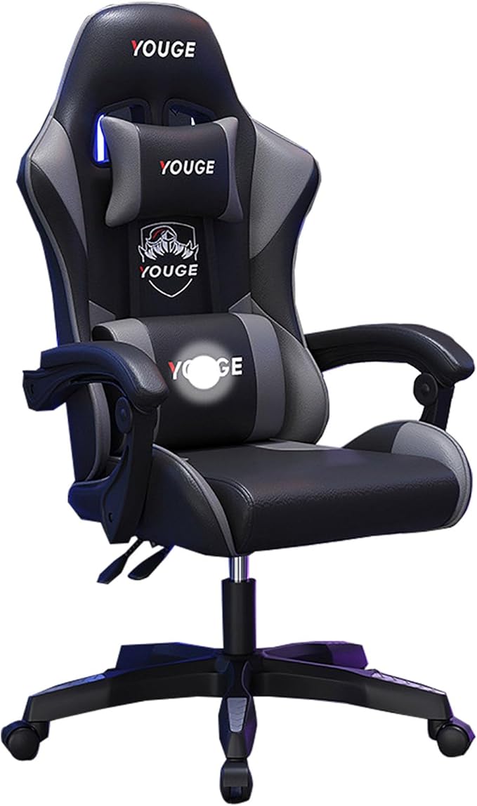 Gaming Chair with Lumbar Massage Computer Chair with Footrest Ergonomic Gaming Chair Office Seat with Wide Angle Reclining Suitable for Office Gaming Live Streaming withoutfootrest blackgray