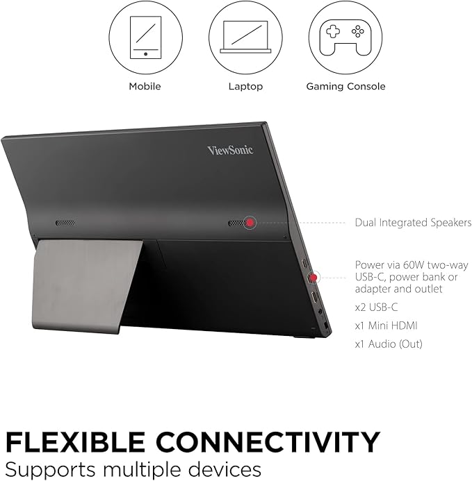 ViewSonic VA1655 15.6 Inch 1080p Portable IPS Monitor with Mobile Ergonomics USB-C and HDMI for Home and Office (Renewed)