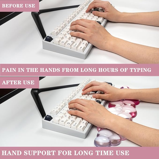 Ergonomic Cloud Silicone Gel Keyboard and Mouse Wrist Rest Set – Clear Wrist Rest for Computer Keyboard 60%/68%/75% Comfort &amp Support for Typing and Gaming (Light Pink Blue)