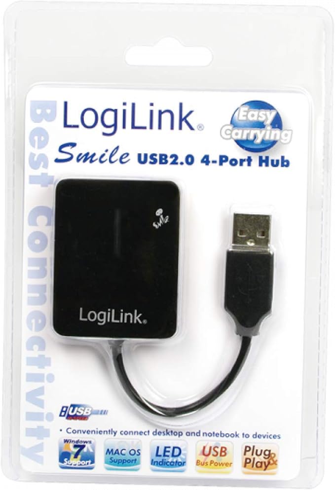 LogiLink Smile 4 Port USB 2.0 Hub - Black