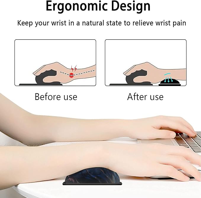 Large Mouse Pad with Mouse Wrist Rest 31.5x11.8 in Extended Mouse Mat with Non-Slip PU Base Ergonomic Memory Foam Wrist Rest for Work &amp Gaming Writing Pad Fire and Ice Wolf Office Desk Pad