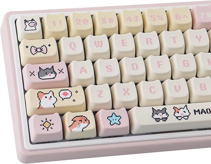 PBT Keycaps 132 Keys Pixel Cat Keycaps Dye-Sublimation Cute Keycap Mao Profile Custom Keycap for Cherry Gateron MX Swithes Mechanical Gaming Keyboards