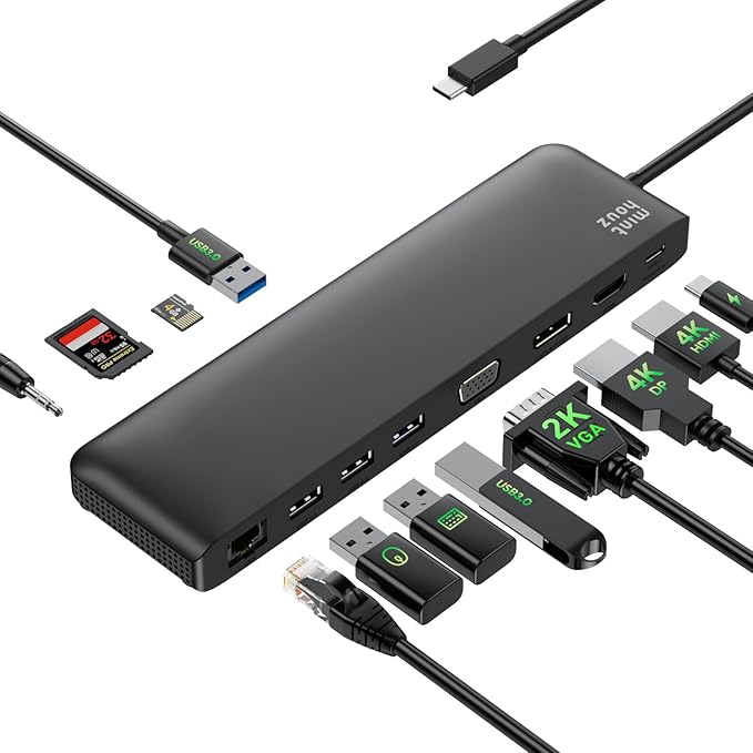 USB C Docking Station Minthouz 12-in-1 Docking Station 3 Monitors USB Hub with DisplayPort/HDMI/VGA PD USB 2.0/3.0 Gigabit Ethernet SD/TF Audio Jack USB C Dock for Windows &amp Mac