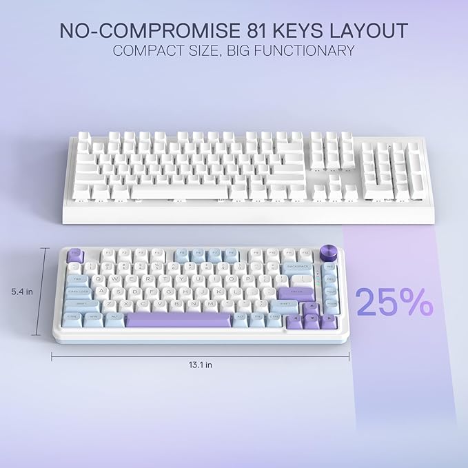 Redragon K673 MAX 75% Wireless Gasket RGB Gaming Keyboard 3-Modes 81 Keys PBT Compact Mechanical Keyboard w/Hot-Swap Socket Dedicated Knob Control &amp 5-Layer Noise Dampening Custom Linear Switch