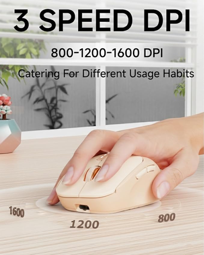 EWEADN Q5 Wireless Mouse Bluetooth &amp 2.4G Quiet Computer Mouses with Battery Level Display 1600 DPI Ergonomic Office Mouse 6 Button Portable Cute Computer Mouse for Laptop/PC/Mac - Pink