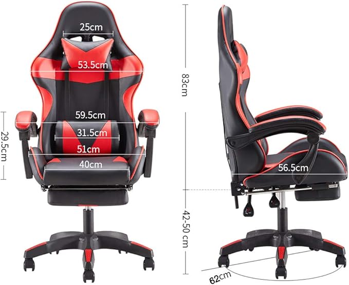 LJJ Gaming Chair with Footrest Game Seat Internet Cafe Competitive Office Computer Chair Home Recliner Adjustable Chair Headrest and Lumbar Support E-Sports Swivel ChairRed