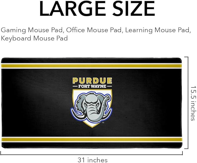 Purdue University Fort Wayne Mastodons Primary Logo Stripes Large Gaming Mouse Pad Desk Mat with Stitched Edges Non-Slip Base for Gamer Home and Office 31.5 x 15.7
