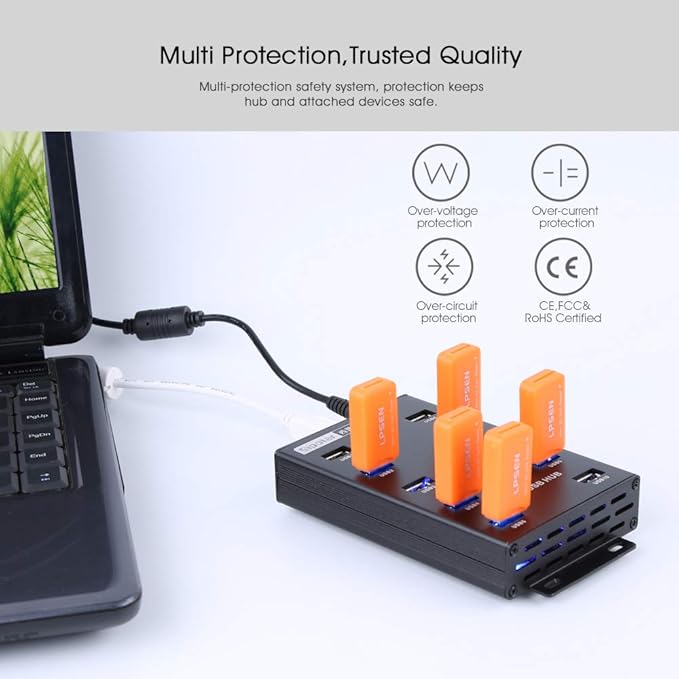 Sipolar-USB Hub- 10 Ports USB Data Hub-Industrial USB Powered Hub - USB 2.0 Hub for Mining Bitcoin Miner