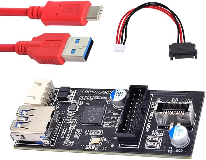 Xiwai Type-C USB-C &amp 19/20Pin Header Splitter to USB 3.0 20Pin &amp Type-E Dual Ports Female PCBA Type Adapter HUB 5Gbps