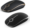 VssoPlor Wireless Mouse 2.4G Slim Portable Computer Mice with Nano Receiver for Notebook PC Laptop Computer(Black and Gold)(Black and Silver)