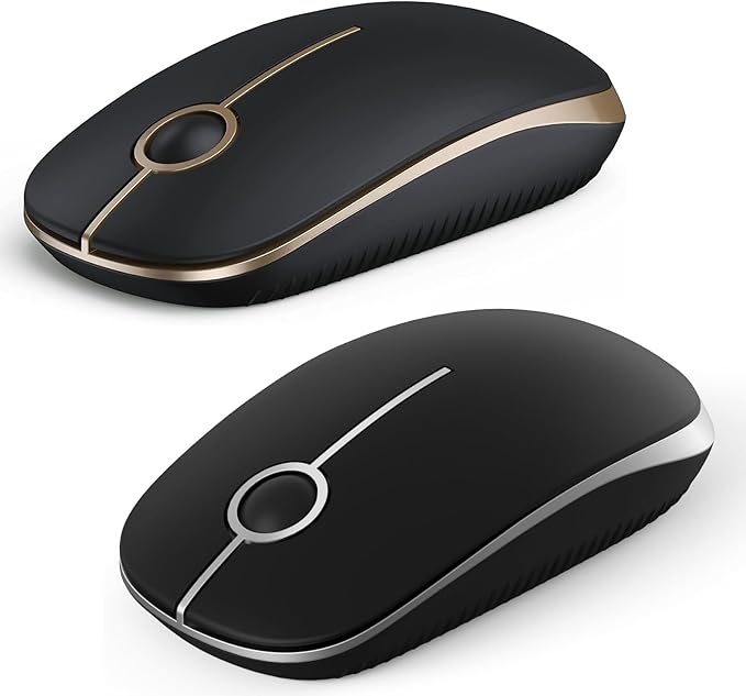 VssoPlor Wireless Mouse 2.4G Slim Portable Computer Mice with Nano Receiver for Notebook PC Laptop Computer(Black and Gold)(Black and Silver)