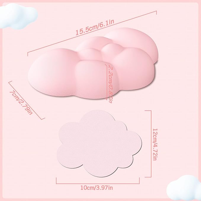 ATTACK SHARK Cloud Mouse Pad Wrist Support and Keyboard Wrist RestErgonomic Design for Typing Pain ReliefMemory Foam Wrist Rest Leather Cup CoasterLightweight Desk Gel Hand Wrist Rests(Pink)