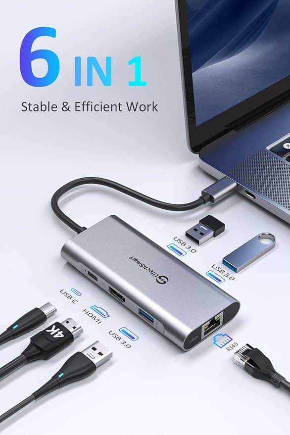 UtechSmart USB C Hub 2 Packs USB C Ethernet Multiport Adapter 6 in 1 USB C to HDMI Dock Compatible for MacBook Pro/Air Chromebook Dell XPS HP(Gigabit Ethernet 100W PD 4K HDMI USB 3.0)