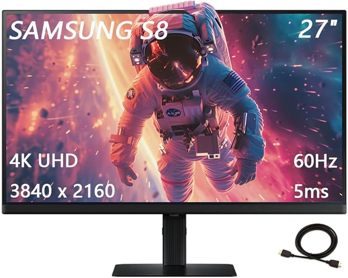 Samsung 27 ViewFinity S8 Series Monitor 4K UHD(3840 x 2160) Height Adjustable Stand DisplayPort 60Hz 5ms HDMI USB Black with HDMI Cable