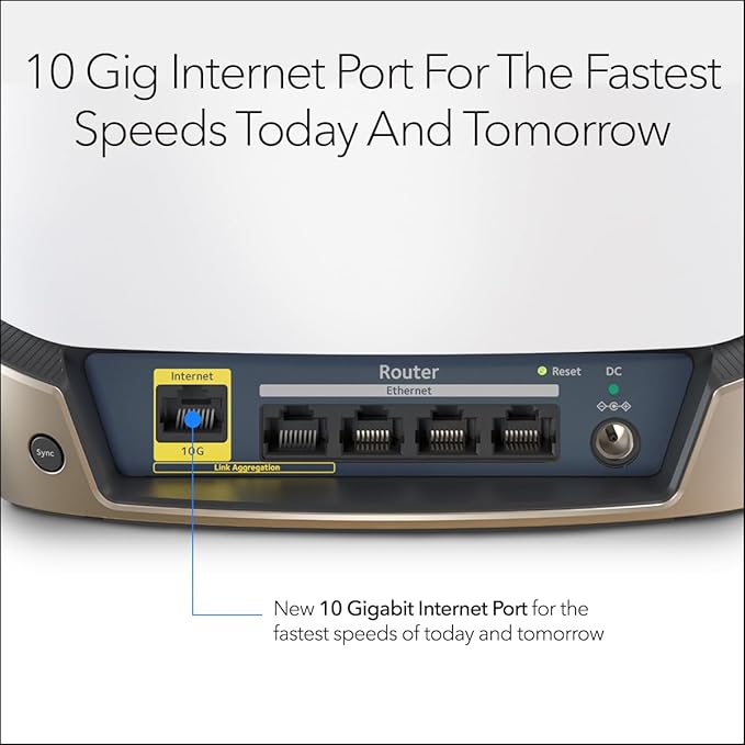 NETGEAR Orbi Tri-Band WiFi 6 Router (RBR860S) - Coverage up to 2700 sq. ft 100 Devices -10 Gig Internet Port - AX6000 802.11ax (up to 6Gbps) (Renewed)