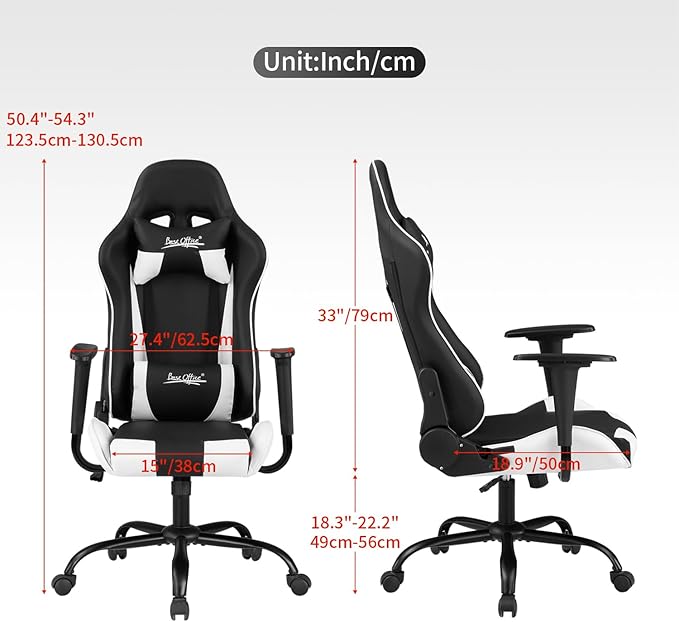 Gaming Chair Ergonomic Office Chair Racing Executive Ergonomic Adjustable Swivel Task ChairWhite