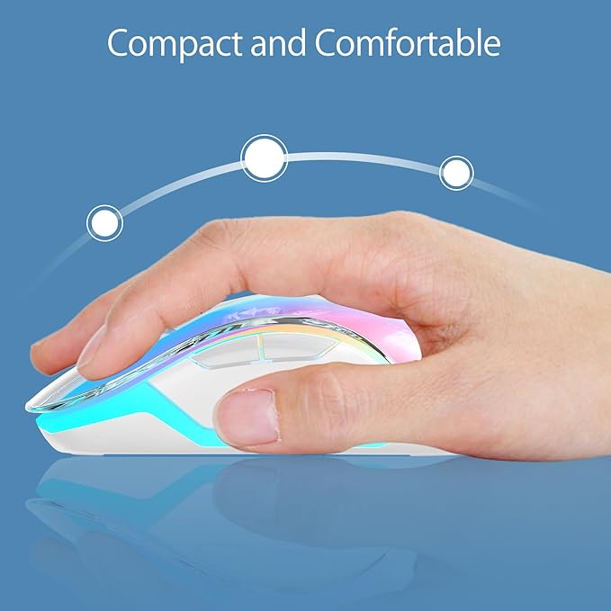 memzuoix 2.4G Wireless Mouse with Customizable Cover &amp 9-Color LED - Rechargeable Ergonomic 1400 DPI 5 Buttons USB Receiver for PC/Mac - Blue