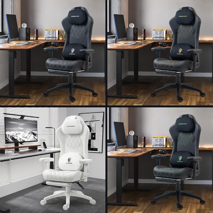 Dowinx LS-665TE0D Gaming Chair with Heated Massage Lumbar SupportErgonomic Computer Chair with Pocket Spring CushionReclining Game Chair with Adjustable Padded Armrests and FootrestBlack-Green