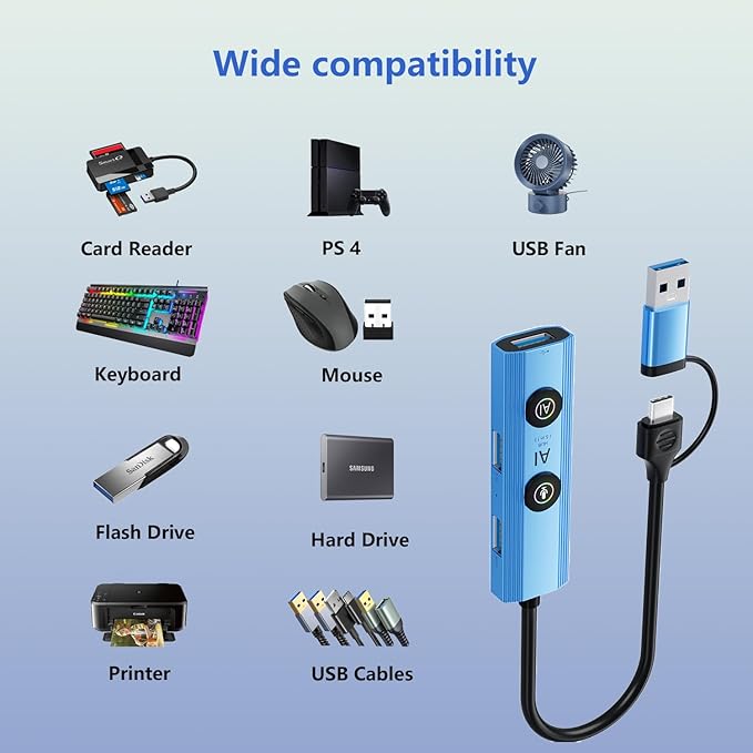 5-in-1 USB Type C Hub USB-A Hub Voice Control &amp AI Tools – Universal Compatibility for Laptops/Desktops/Tablets (Windows/macOS/Android)