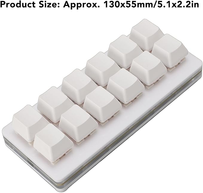 Zunate 12 Key Mechanical Gaming Keyboard One Handed Macro Customized OSU Keyboard USB C Wired Programmable RGB Backlit Keyboard for PC (White)