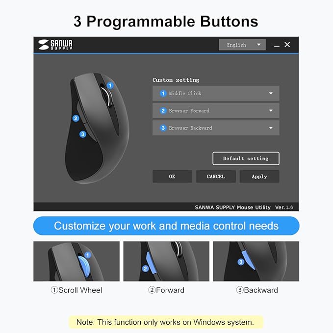SANWA Wired Ergonomic Mouse Silent Click Vertical Computer Mice 3 Programmable Buttons Optical Ergo Mouse Reduce Wrist Strain 1000/1600 DPI Compatible wtih Mac Windows Laptop PC
