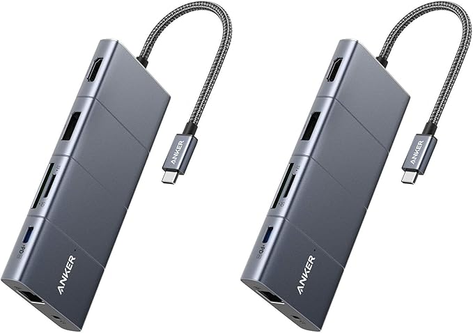 Anker USB C Hub 11-in-1 Docking Station with 4K@60Hz HDMI and DP 85W Power Delivery USB-C&amp3 USB-A Data Ports 1 Gbps Ethernet 3.5mm Audio microSD and SD Card Reader (Pack of 2)