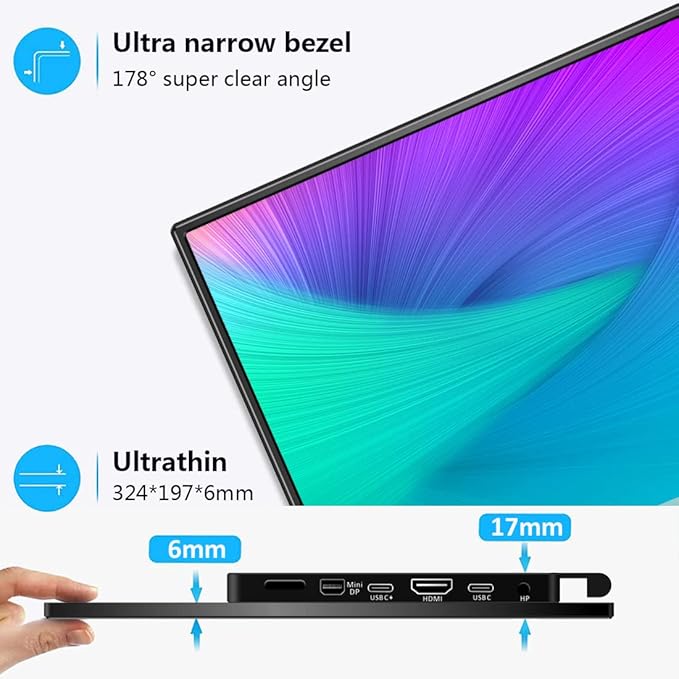 Portable Monitor IPS Small HDMI Display Dual USB-C Low Power External Screen for Laptop PC Mac Switch Rasp Pi Xbox (14 IPS 4K)