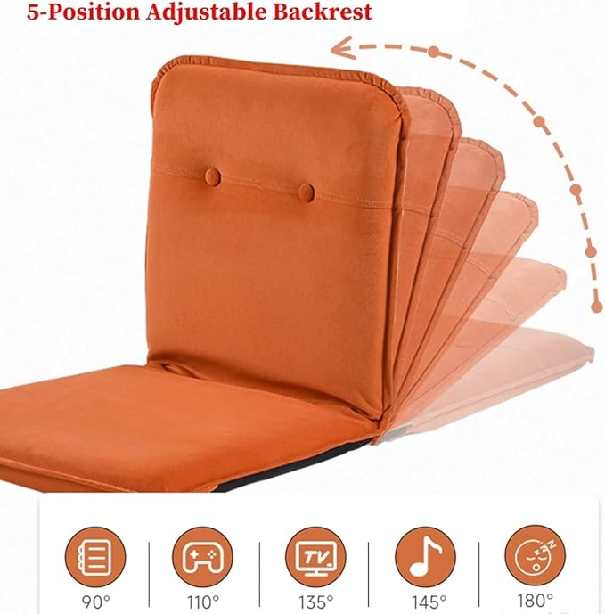 ELEFOCUS Folding Floor Chair with 5 Adjustable Positions Floor Lazy Gaming Sofa Chair Linen Fabric Padded Meditation Chairs(Orange)