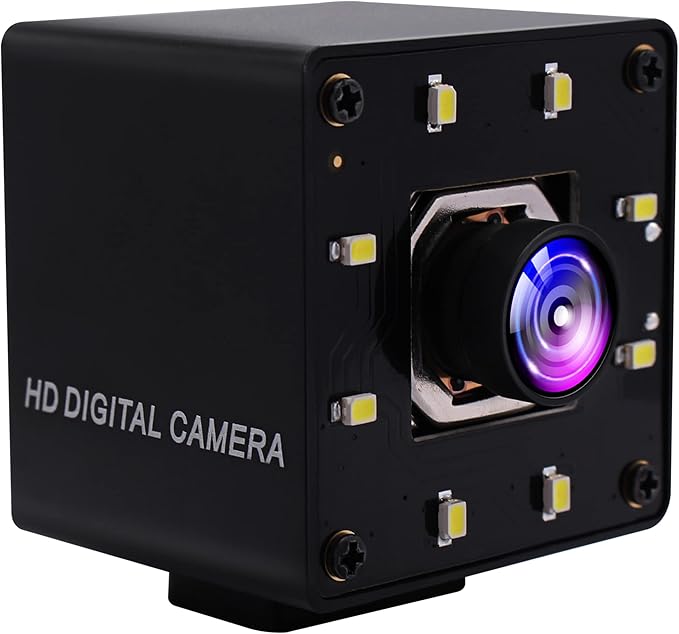 USB Camera 4K Autofocus Webcam High Resolution UHD 2160P Camera with 8pcs White LEDs100°No Distortion Lens Webcamera with IMX415 Sensor30fps Plug and Play Web Cam for Video Conference