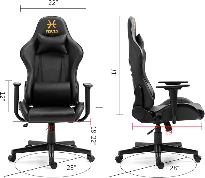Modern-Depo Black Pisces Zodiac Gaming Chair with Ergonomic Design Adjustable Swivel Recliner 330 lbs Load Capacity