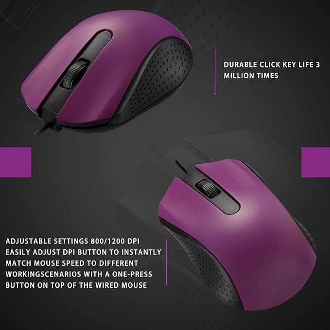 Hoteam 12 Pcs Purple Wired Computer Mouse Bulk Cord USB Computer Mice Ergonomic Wired Mouse for Pcs Computers Laptops Gaming Office Home Supplies