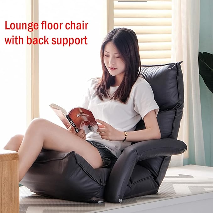 YCKEGEW Indoor Lounge Chair Floor Cushion Back AdjustablePremium Floor Armchair Sofa Seat for Home OfficeMeditation Chair for Balcony Yoga (Color : Dark Grey)