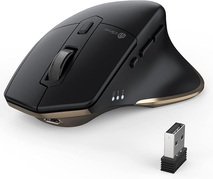 iClever Wireless Mouse with Bluetooth or USB Receiver 5 Adjustable 2400DPI Rechargeable Computer Mice Wireless Mouse for Laptop iPad MacBook Tablet PC