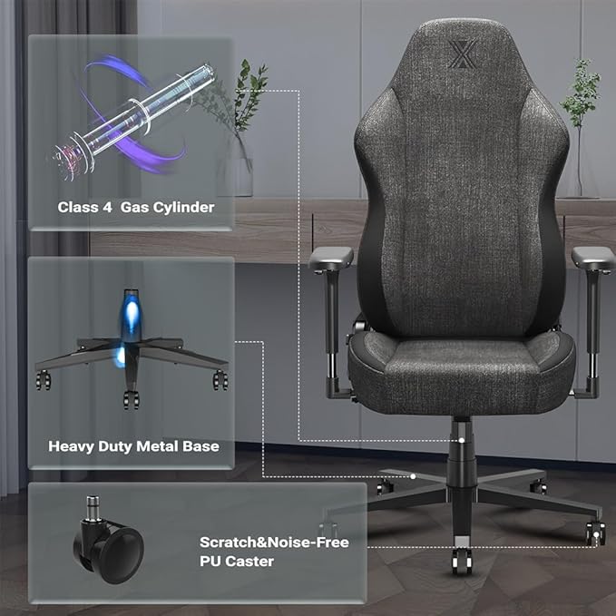 PC Gaming Chair Ergonomic Office Chair Desk Chair with Lumbar Support Flip Up Arms Headrest PU Leather Executive High Back Computer Chair for Adults Women Men (Fabric Black)