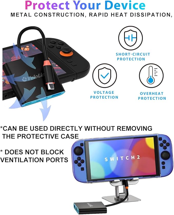 Switch 2 Dock for Nintendo Switch 2 Plug &amp Play for Latest V21Switch 2 Portable Dock with HDMI 2.1/PD/USB A 3.2 Compatible with Nintendo Switch 2/Rog Ally/steam Deck/Laptop/MacBook