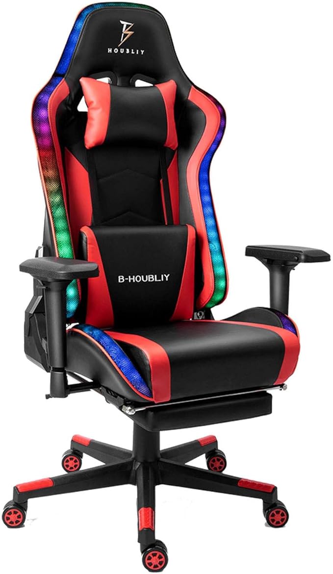 TBQATNTS Ergonomic Massage Gaming Chair with SpeakersGaming Chair Massage with Led RGB Lights and Footrest7-Point Massage Gaming Chair for Adultswith FootrestAdjustable Armrest HeightRed