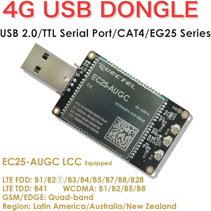 EXVIST 4G LTE USD Dongle W/EC25-AUGC LCC Modem W/SIM Card Slot TTL LTE FDD B1/B2/B3/B4/B5/B7/B8/B28