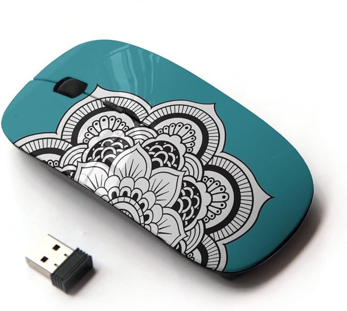 Graphic4You Mandala Flower (Turquoise) Ergonomic Wireless Mouse with Nano Receiver