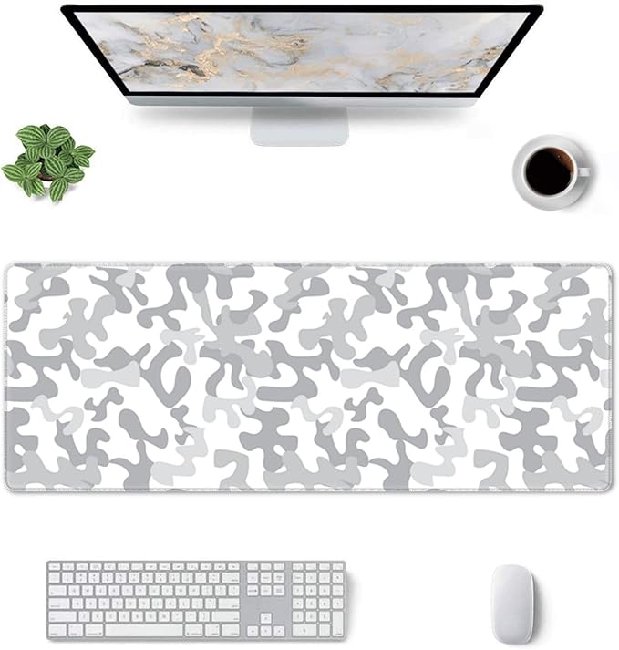 Large Mouse Pad White Camo Arctic Military Camouflage Costume Gaming Mouse Pad Desk Pad Extended Non-Slip Rubber Base Mice Pad for Gamer Office &amp Home 31.5 X 11.8 Inch