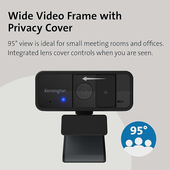 Kensington W1050 1080p Fixed Focus Wide Angle Webcam for Video Conference Dual Stereo Mic Software Control Privacy Cover Works with Microsoft Teams Google Meet Zoom and More (K80250WW)
