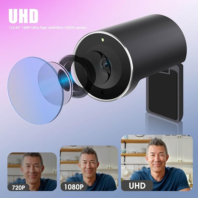 4K Webcam UHD CMOS Sensor Noise Canceling Mic AI Autofocus Adjustable FOV Built-in Privacy Cover Works for Teams Zoom Google Meet PC/Mac/Laptop/MacBook/Tablet